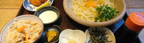 選べる定食(釜玉+カキフライ+かやくご飯)