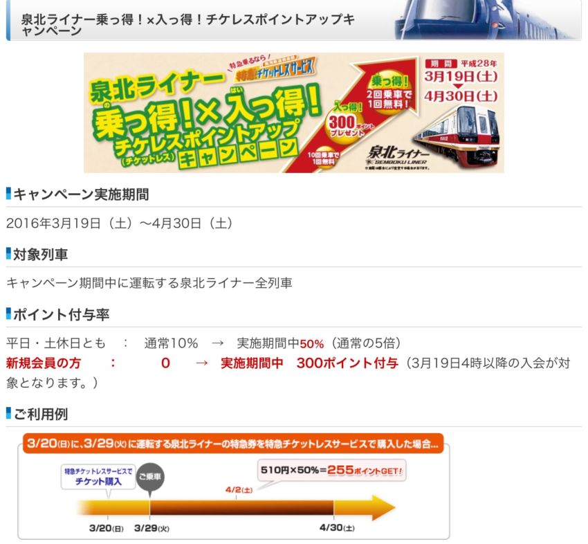 泉北ライナーチケレスポイントアップ