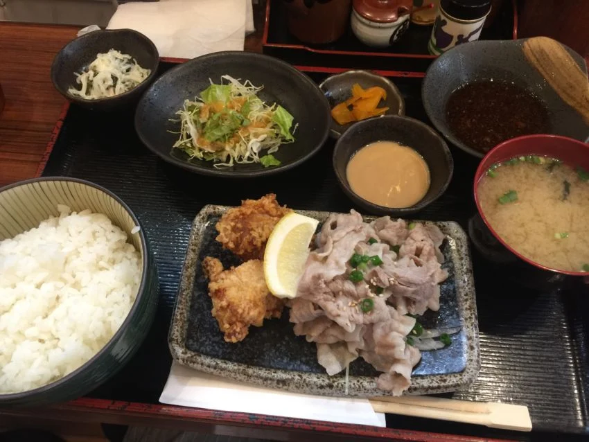 豚しゃぶと唐揚げの定食