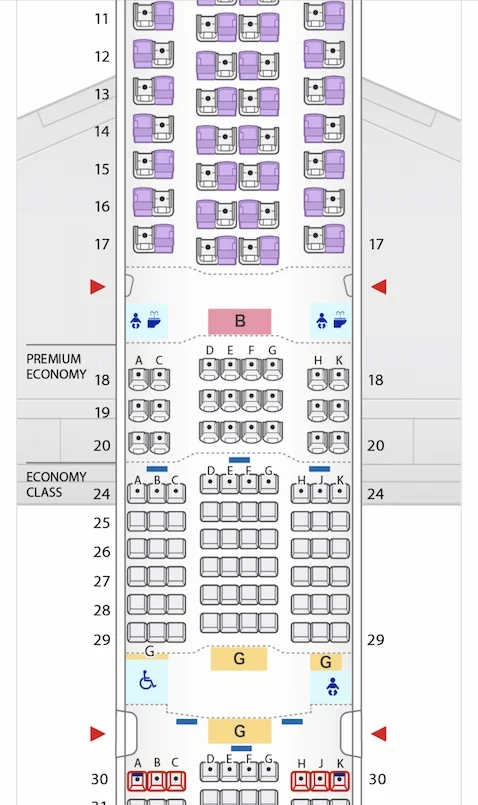 国際線機材のシートマップ後方
