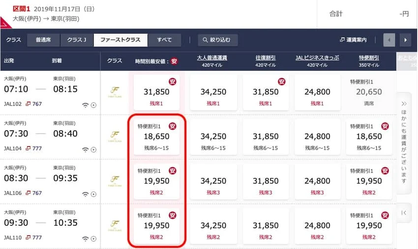 日曜早朝便ファーストクラスの料金